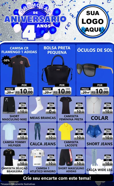 Modelo de Encarte para Encarte Grande com o tema Promoção de Aniversário - 4 Anos para Roupas e acessórios