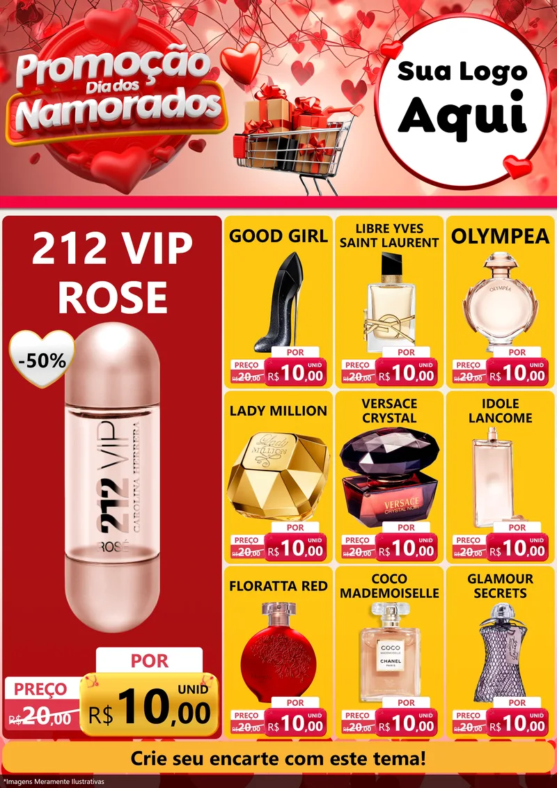 Modelo de Encarte para Encarte A4 Vertical com o tema Promoção Dia dos Namorados para Perfumes