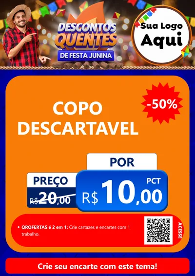 Modelo de Cartaz para Cartaz A4 Vertical com o tema Descontos Quentes de Festa Junina para Embalagens