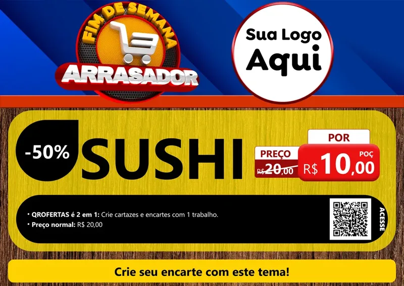 Modelo de Cartaz para Cartaz A4 Horizontal com o tema Fim De Semana Arrasador para Comida japonesa
