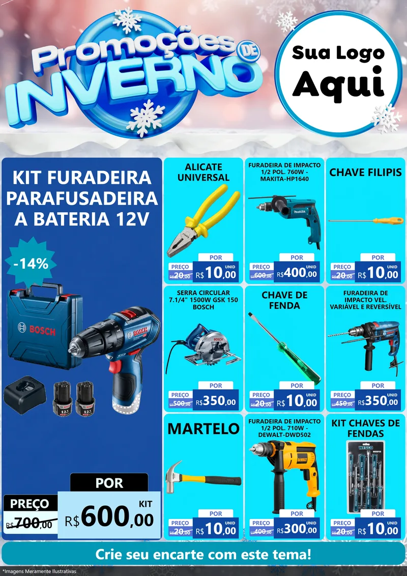 Modelo de Encarte para Encarte A4 Vertical com o tema Promoções de Inverno para Maquinas e Ferramentas