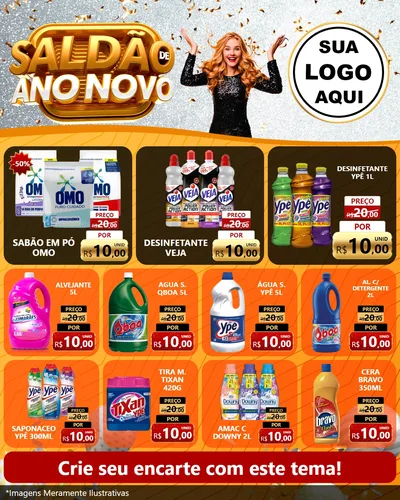 Modelo de Rede Social para Feed Instagram com o tema Saldão de Ano Novo para Produtos de Limpeza