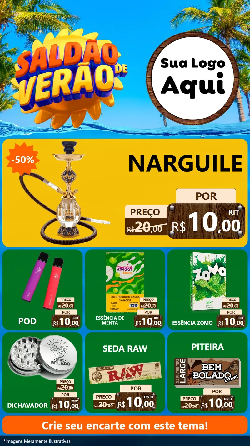 Modelo de Rede Social para Stories com o tema Saldão de Verão para Tabacaria