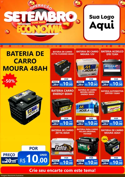 Modelo de Encarte para Encarte A4 Vertical com o tema Operação Setembro Com Muita Economia para Baterias Elétricas