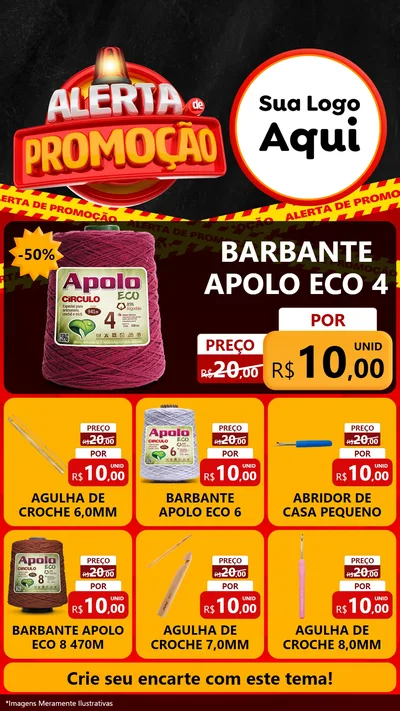 Modelo de Rede Social para Stories com o tema Alerta de Promoção para Armarinho e Aviamentos