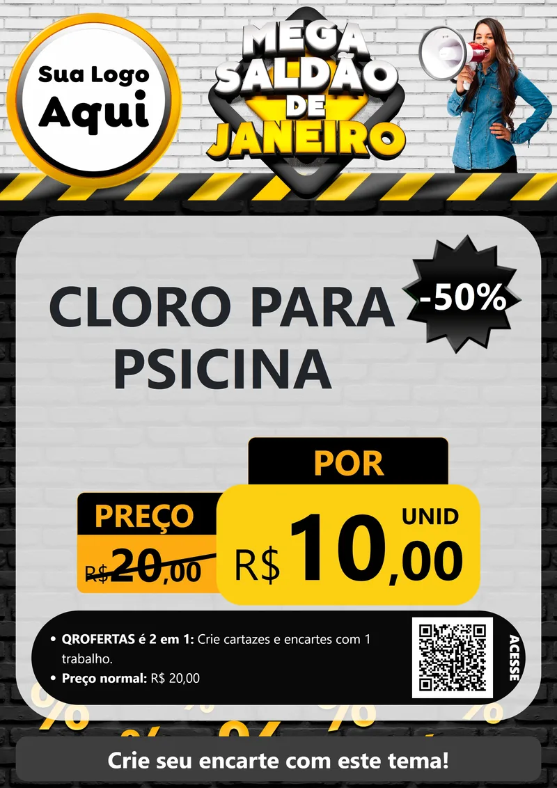 Modelo de Cartaz para Cartaz A4 Vertical com o tema Mega Saldão de Janeiro para Produtos para Piscina