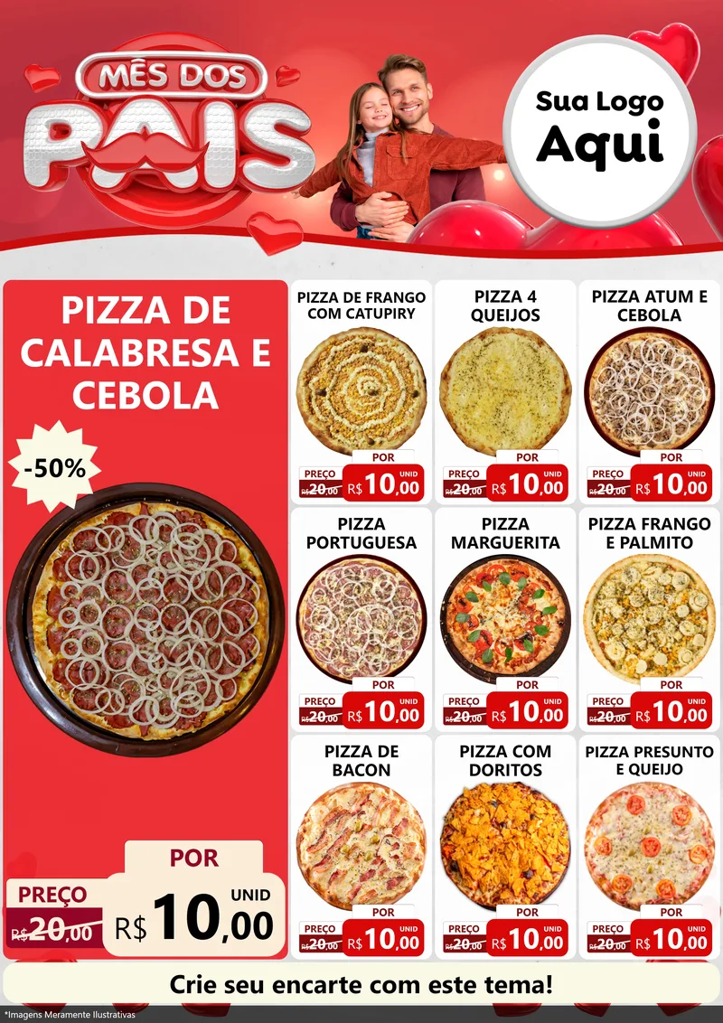 Modelo de Encarte para Encarte A4 Vertical com o tema Mês dos Pais para Pizzaria