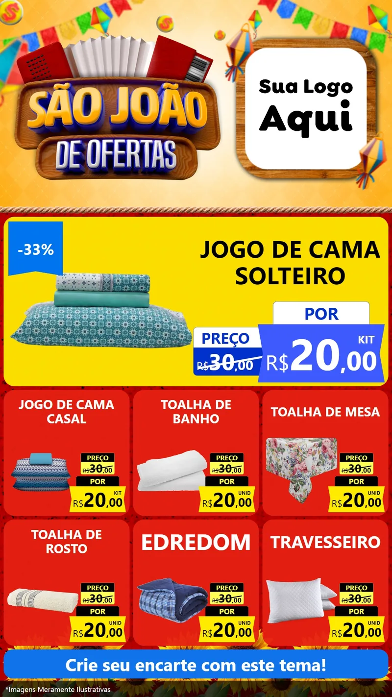 Modelo de Rede Social para Stories com o tema São João de Ofertas para Cama, Mesa e Banho