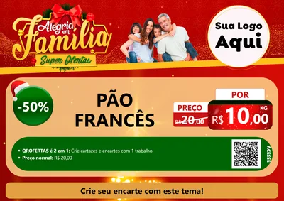 Modelo de Cartaz para Cartaz A4 Horizontal com o tema Alegria em Família Super Ofertas - Natal para Padaria