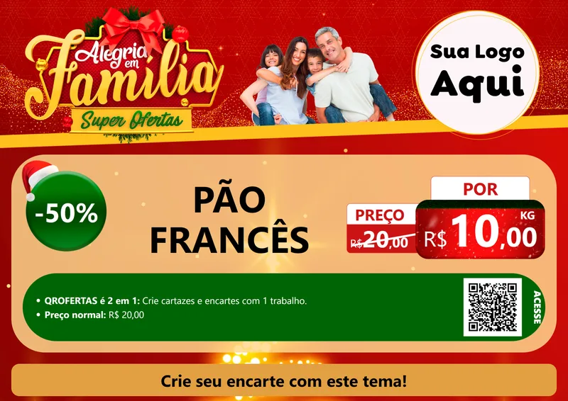 Modelo de Cartaz para Cartaz A4 Horizontal com o tema Alegria em Família Super Ofertas - Natal para Padaria