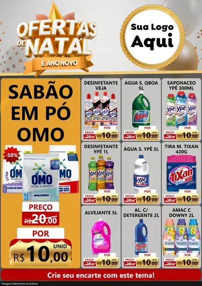 Modelo de Encarte para Encarte A4 Vertical com o tema Ofertas De Natal E Ano Novo para Produtos de Limpeza