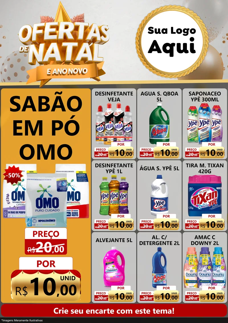 Modelo de Encarte para Encarte A4 Vertical com o tema Ofertas De Natal E Ano Novo para Produtos de Limpeza