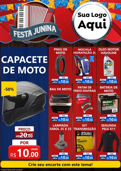Modelo de Encarte para Encarte A4 Vertical com o tema Festa Junina para Moto peças