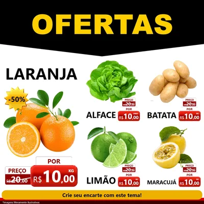 Modelo de Rede Social para Feed Facebook com o tema Ofertas Preto e Vermelho Cartaz para Hortifrúti