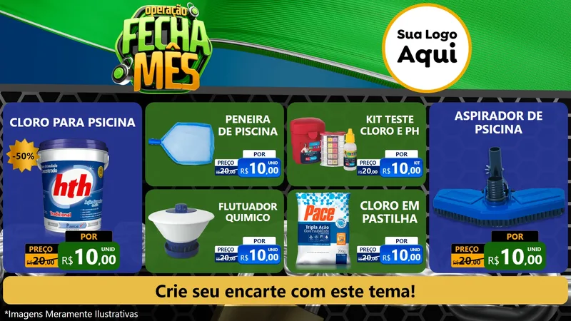 Modelo de TV para TV Horizontal com o tema Operação Fecha Mês para Produtos para Piscina