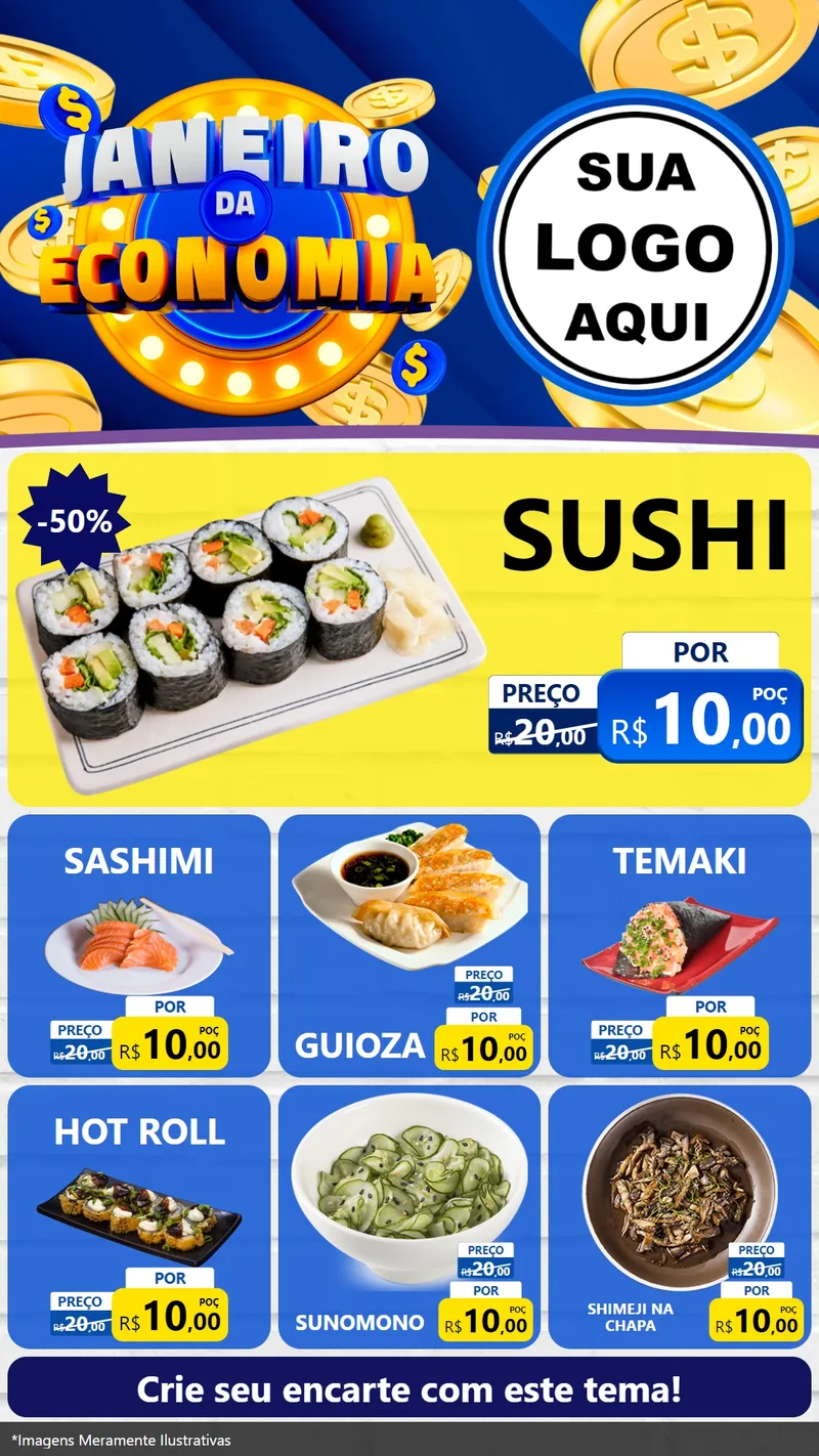 Modelo de Rede Social para Stories com o tema Janeiro da Economia para Comida japonesa