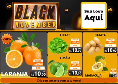 Modelo de Encarte para Encarte A4 Horizontal com o tema Black November para Hortifrúti
