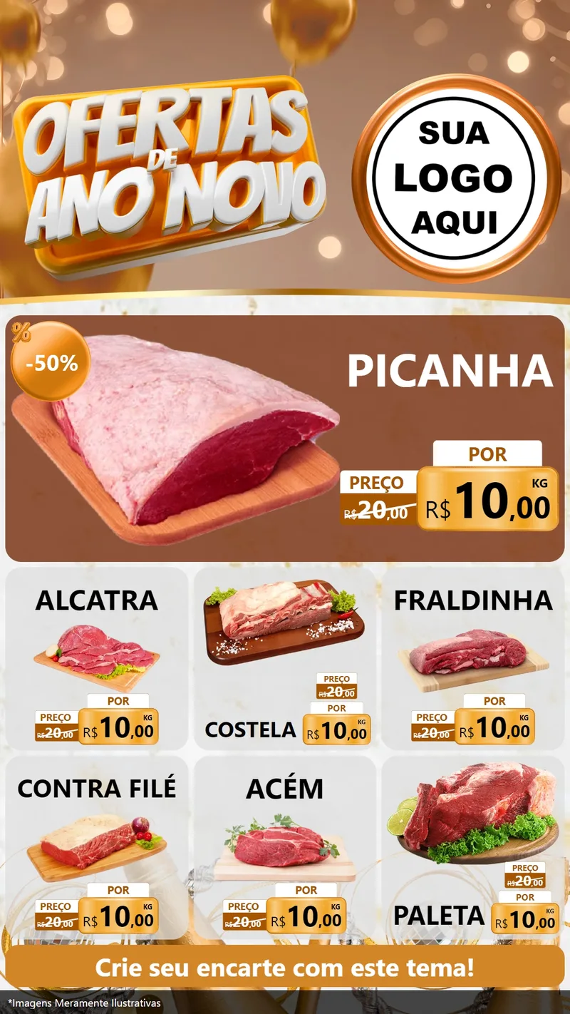 Modelo de Rede Social para Stories com o tema Ofertas de Ano Novo para Açougue