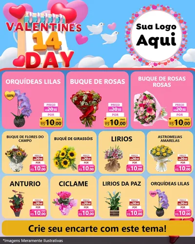Modelo de Rede Social para Feed Instagram com o tema Valentine's Day para Floricultura e jardim