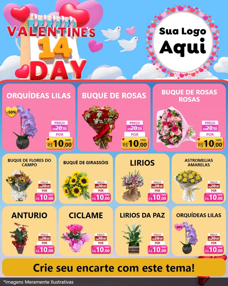 Modelo de Rede Social para Feed Instagram com o tema Valentine's Day para Floricultura e jardim