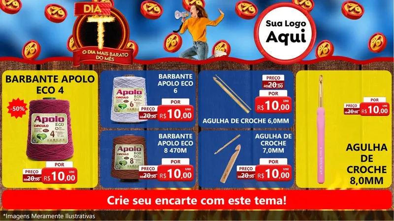 Modelo de TV para TV Horizontal com o tema Dia T - O Dia Mais Barato Do Mês para Armarinho e Aviamentos