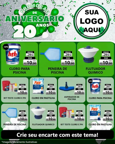 Modelo de Rede Social para Feed Instagram com o tema Promoção de Aniversário - 20 Anos para Produtos para Piscina