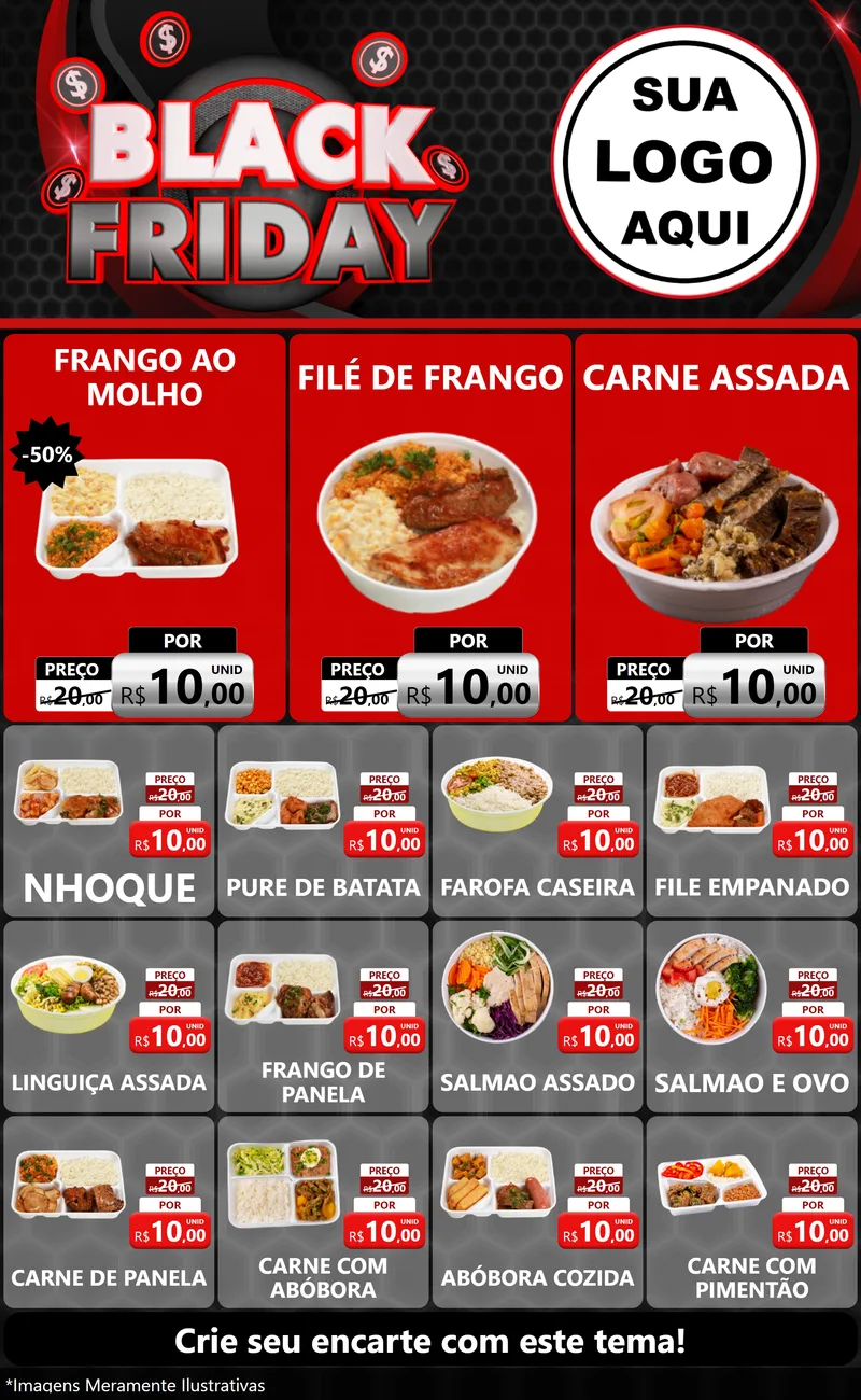 Modelo de Encarte para Encarte Grande com o tema Black Friday para Restaurante