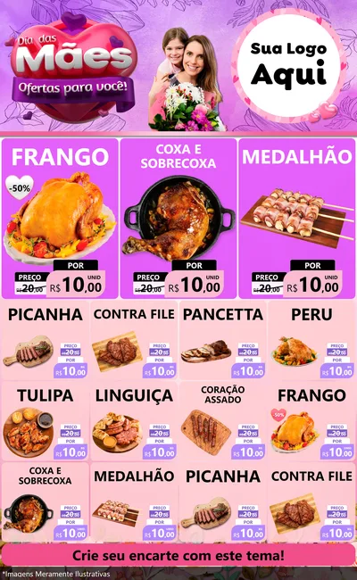 Modelo de Encarte para Encarte Grande com o tema Dia das Mães Ofertas para Você! para Assados