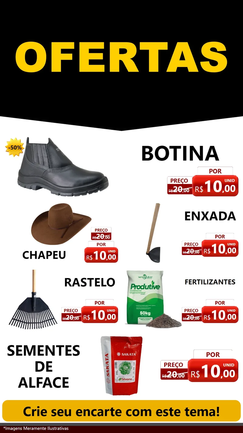 Modelo de TV para TV Vertical com o tema Ofertas Preto e Vermelho Cartaz para Agropecuária