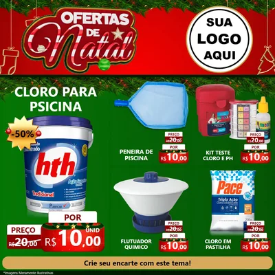 Modelo de Rede Social para Feed Facebook com o tema Ofertas de Natal para Produtos para Piscina