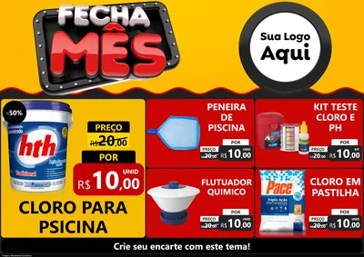 Modelo de Encarte para Encarte A4 Horizontal com o tema Fecha Mês para Produtos para Piscina