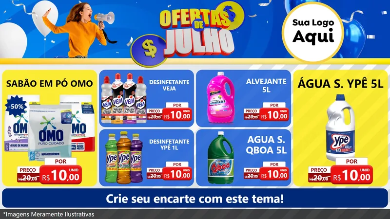 Modelo de TV para TV Horizontal com o tema Ofertas de Julho para Produtos de Limpeza