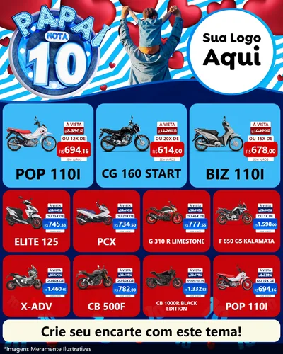 Modelo de Rede Social para Feed Instagram com o tema Papai Nota 10 para Concessionaria de Motos