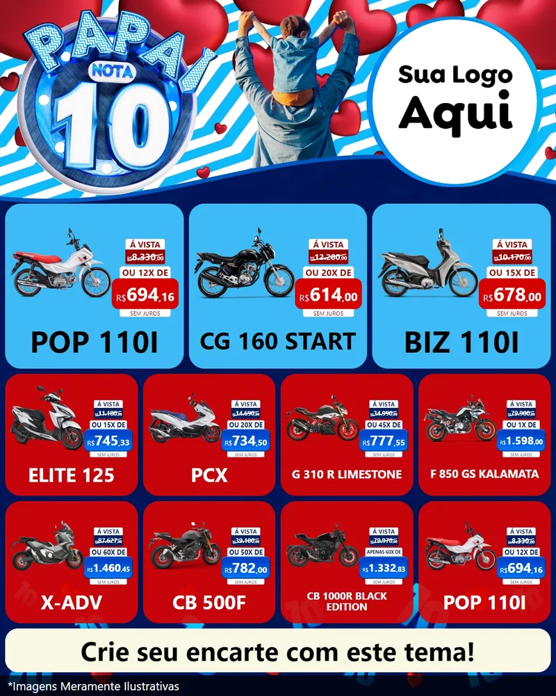 Modelo de Rede Social para Feed Instagram com o tema Papai Nota 10 para Concessionaria de Motos