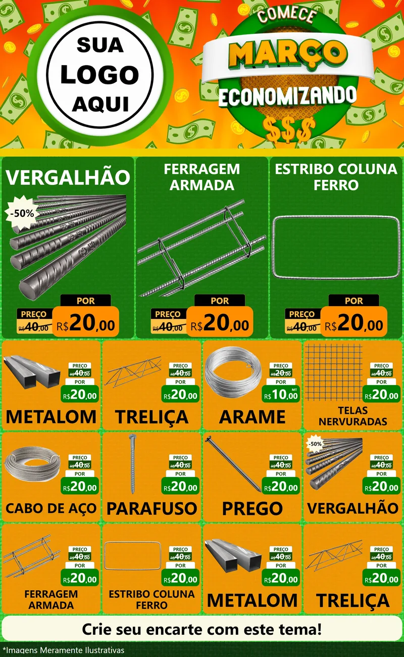 Modelo de Encarte para Encarte Grande com o tema Comece Março Economizando para Ferragens
