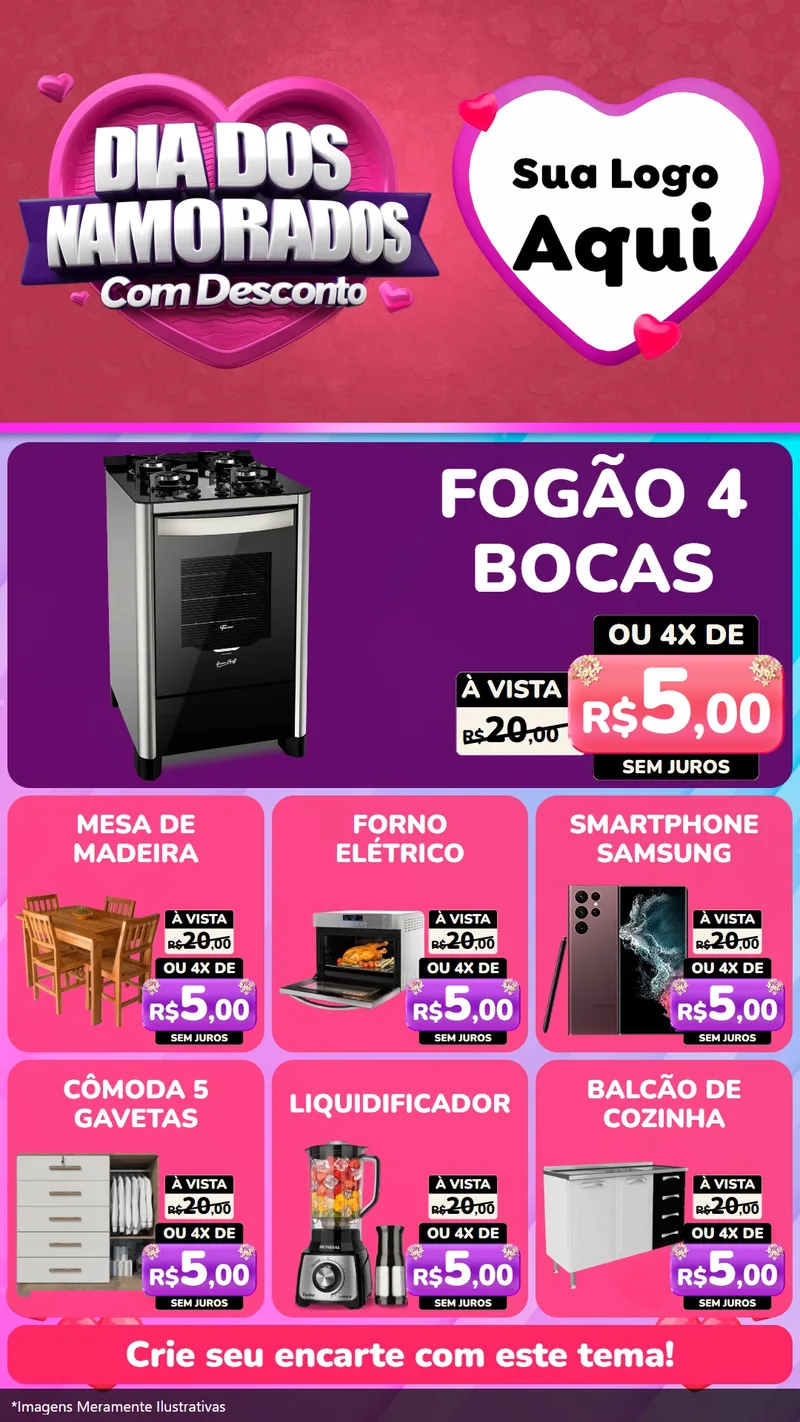 Modelo de Rede Social para Stories com o tema Dia Dos Namorados Com Desconto para Móveis e Eletro
