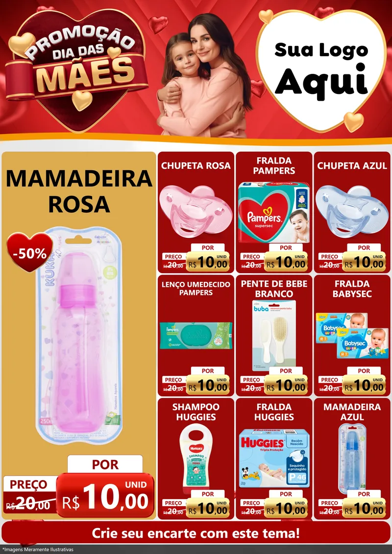 Modelo de Encarte para Encarte A4 Vertical com o tema Promoção Dia das Mães para Bebês