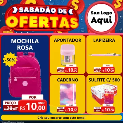 Modelo de Rede Social para Feed Facebook com o tema Sabadão de Ofertas para Papelaria