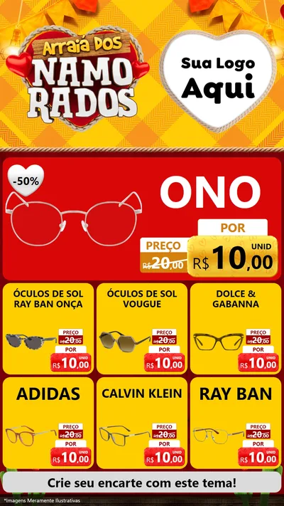 Modelo de Rede Social para Stories com o tema Arraiá dos Namorados para Óticas