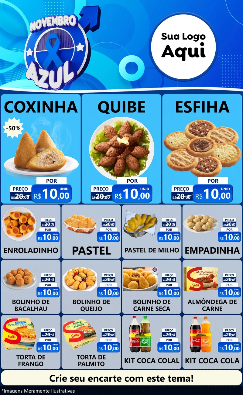 Modelo de Encarte para Encarte Grande com o tema Novembro Azul para Salgadaria
