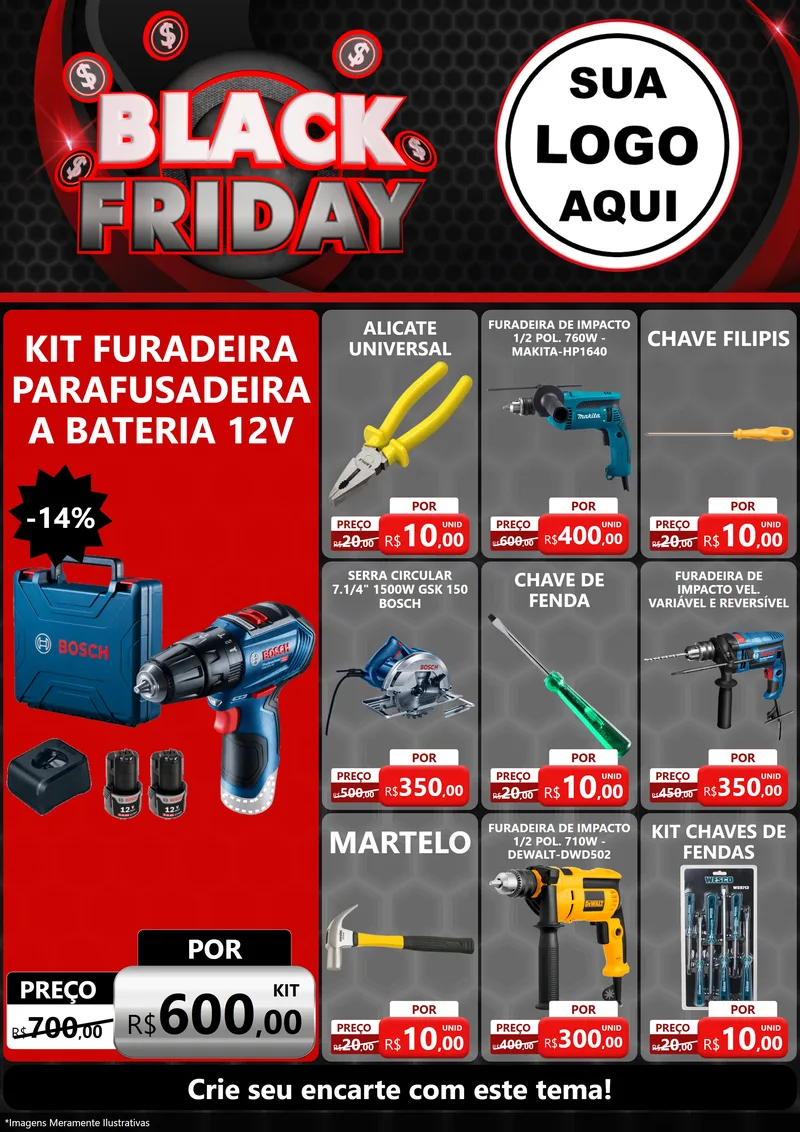 Modelo de Encarte para Encarte A4 Vertical com o tema Black Friday para Maquinas e Ferramentas