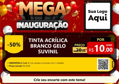 Modelo de Cartaz para Cartaz A4 Horizontal com o tema Mega Inauguração para Tintas e Ferramentas