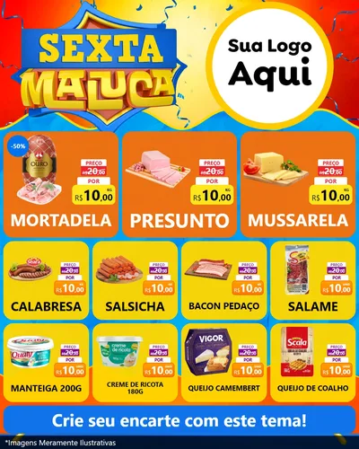 Modelo de Rede Social para Feed Instagram com o tema Sexta Maluca para Frios e Laticínios