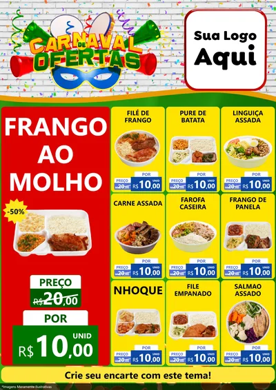 Modelo de Encarte para Encarte A4 Vertical com o tema Carnaval de Ofertas para Restaurante