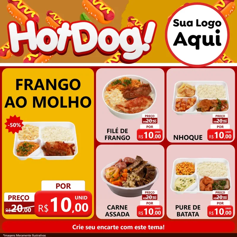 Modelo de Rede Social para Feed Facebook com o tema Hot Dog para Restaurante