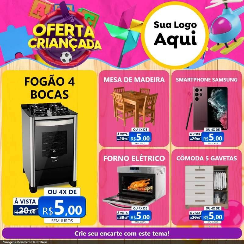 Modelo de Rede Social para Feed Facebook com o tema Oferta da Criançada para Móveis e Eletro