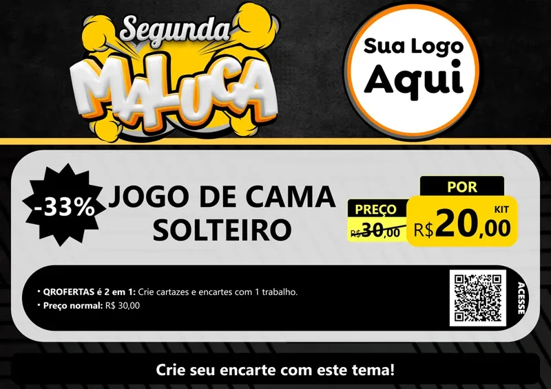 Modelo de Cartaz para Cartaz A4 Horizontal com o tema Segunda Maluca para Cama, Mesa e Banho