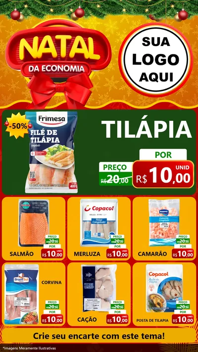 Modelo de Rede Social para Stories com o tema Natal da Economia para Peixaria