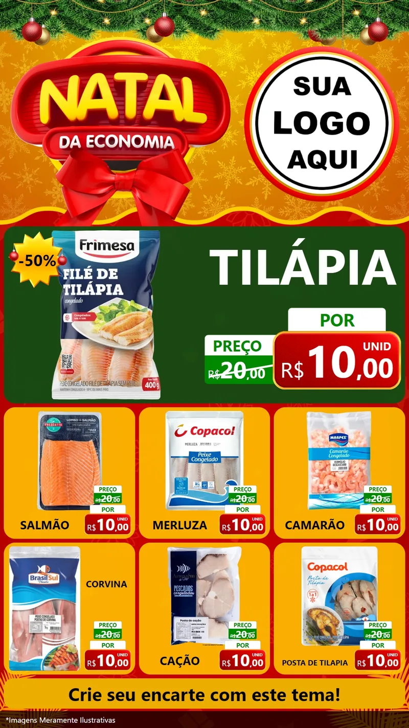 Modelo de Rede Social para Stories com o tema Natal da Economia para Peixaria