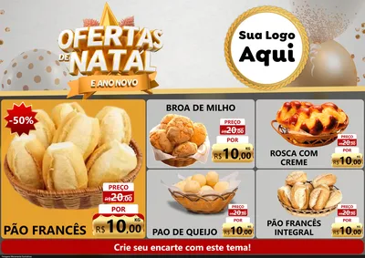 Modelo de Encarte para Encarte A4 Horizontal com o tema Ofertas De Natal E Ano Novo para Padaria